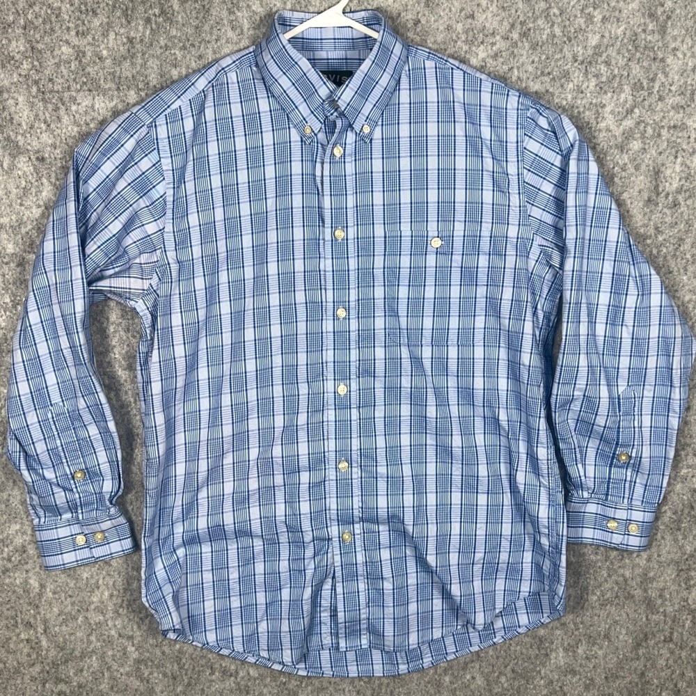 Orvis Men's Blue White Plaid Button Down Shirt Long Sleeve Cotton 4E4C Large